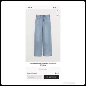 H&M High waist straight wide leg recycled cotton jeans.